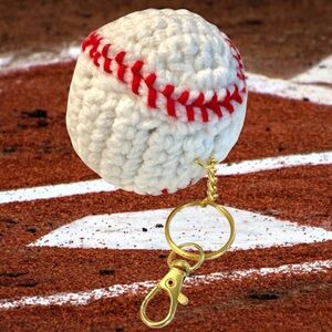 Hand Crafted BASEBALL Keychain Bag Charm crochet handmade made to order